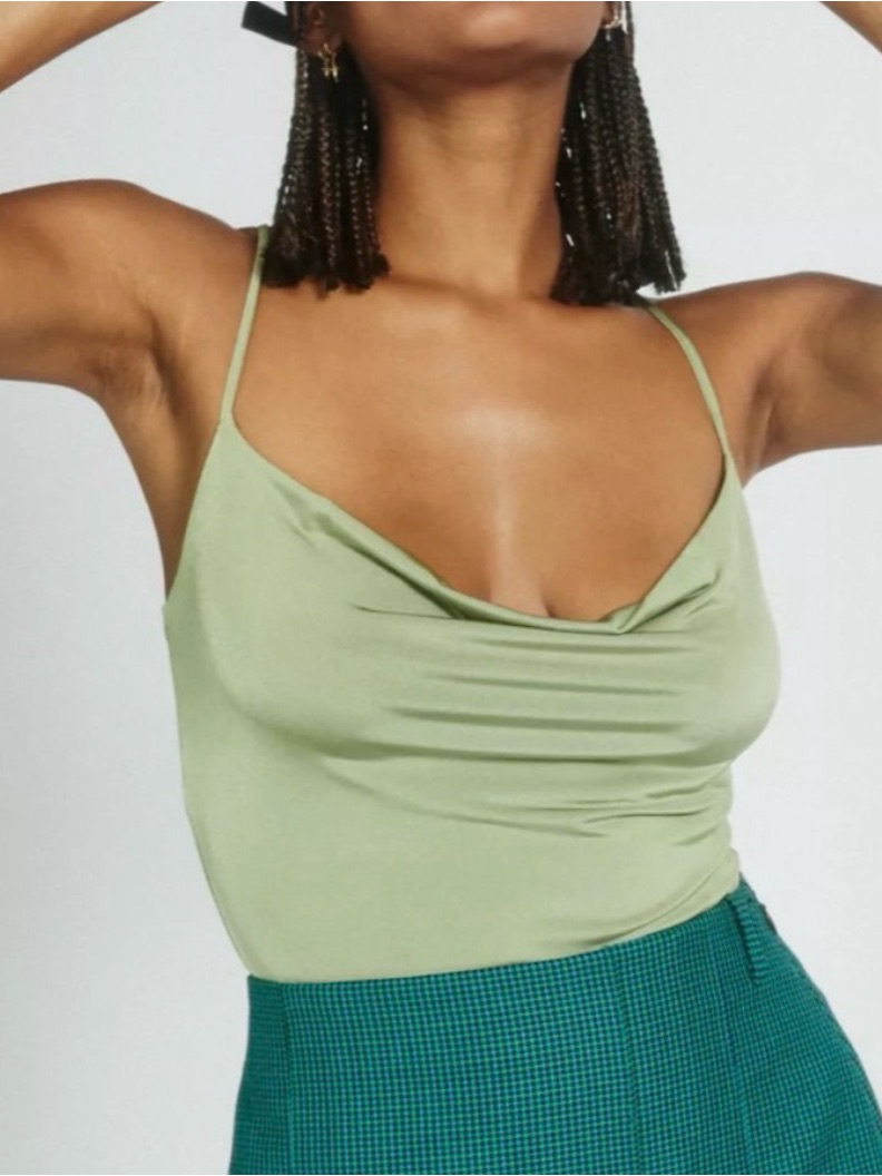 Urban Outfitters Sage Green Cowl Neck Spaghetti Strap Bodysuit